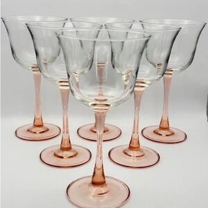 Americana Rose CRISTAL D'ARQUES-DURAND Pink Stemmed Wine Glass Set of 6 France